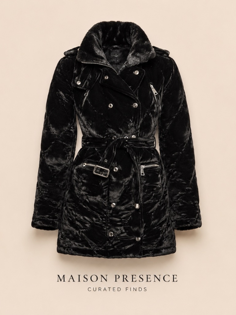 Burberry Runway Black Velvet Down Coat Size S